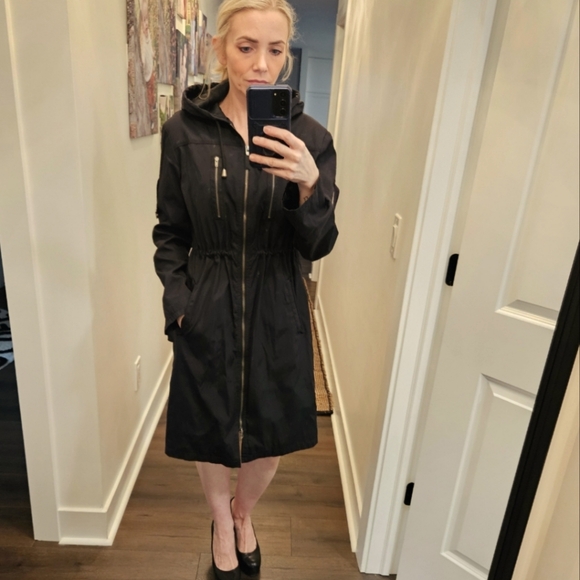 Kenneth Cole Reaction Jackets & Blazers - Reaction By Kenneth Cole Womens Black Long Sleeve Hooded Full-Zip Overcoat Sz M